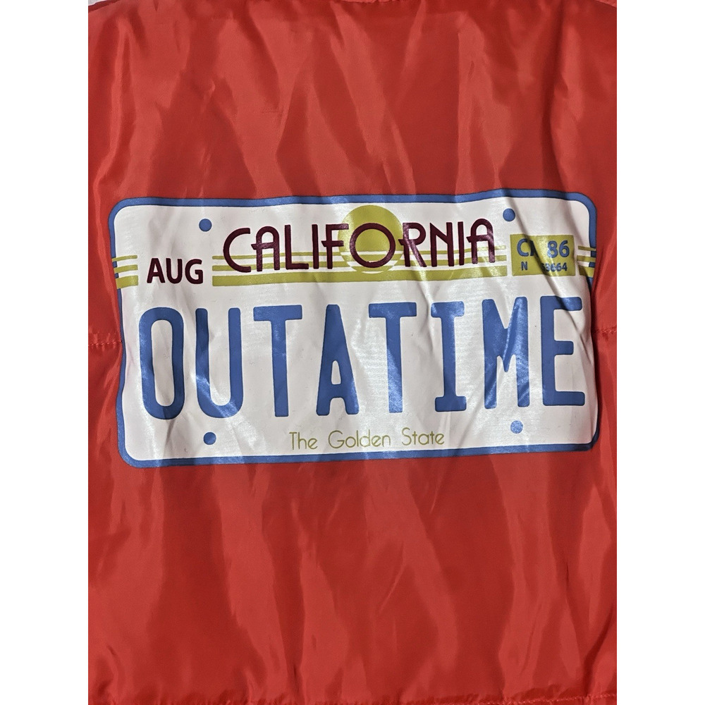 Back to the Future Vest Mens XS Orange OUTATIME California Plate Puffer Lootwear - Picture 4 of 10